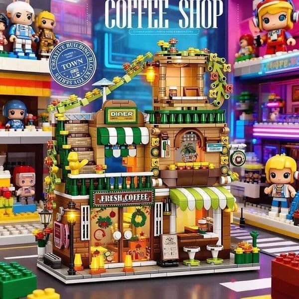 NEW City View Urban Building Blocks Coffee Burger Shop Hotel Model DIY Architecture Commercial Street Bricks Toys Adult 26W0408