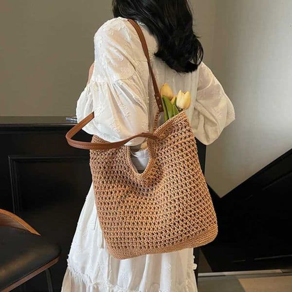Handmade Summer Beach Purses Handbags Casual Hollow Straw Women Shoulder Bags Z260408
