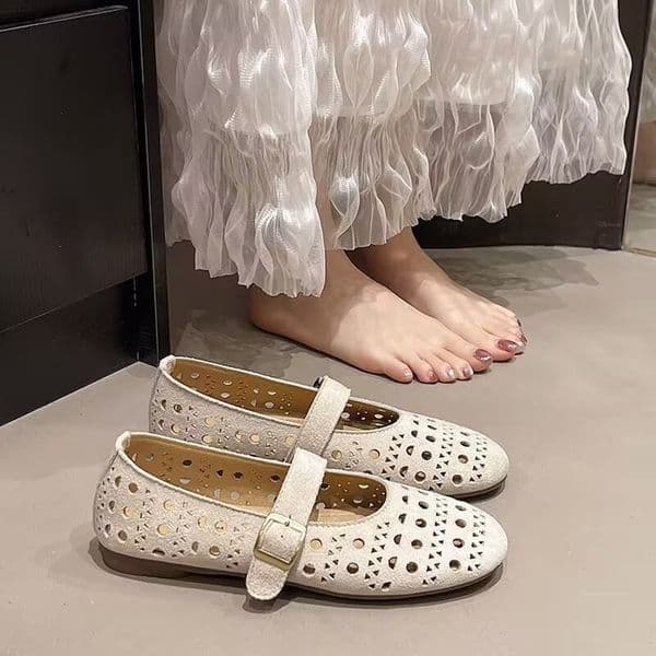 Ddmysports Perforated Mary Jane For Women Summer New Hollow Breathable Sandals Slip On Soft Sole Commuting Shoes Outdoor Shoes