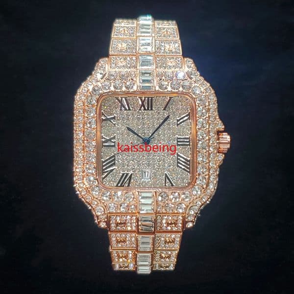 LAW Luxury Diamond Watch for Men Hip Hop Style Bling Bling Iced Out Wristwatch Fashion Square Stainless Steel Waterproof Clock 2026