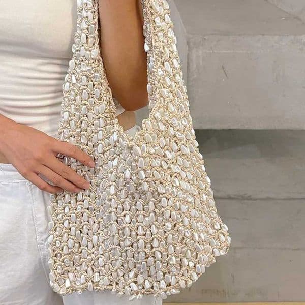 Fashion Versatile Pearl White Beading Bag Handheld Women Summer New Style Light Luxury Single Shoulder Underarm Bag Z260408