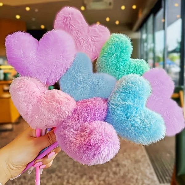Heart-shaped plush pen, suitable for office supplies, signature writing, weddings, and gifts