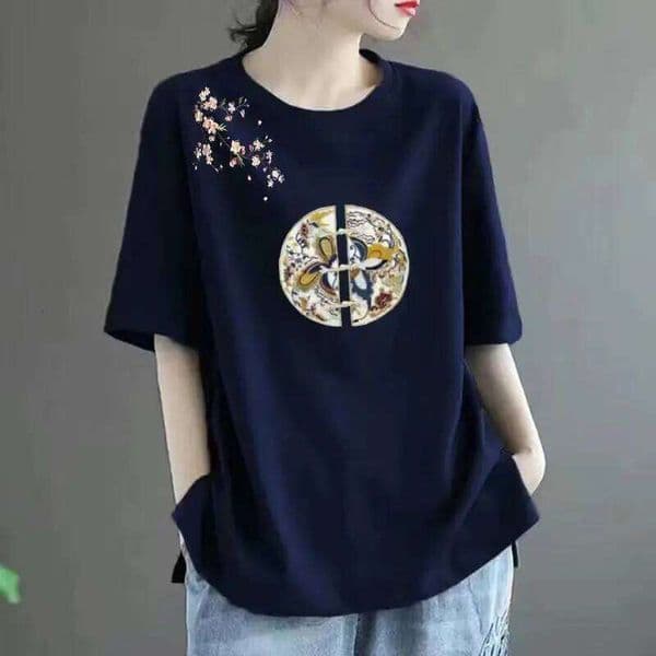 Women's New Pure Cotton Short-Sleeved T-Shirt With Temperament Trendy Slim And Versatile Loose Chinese Style