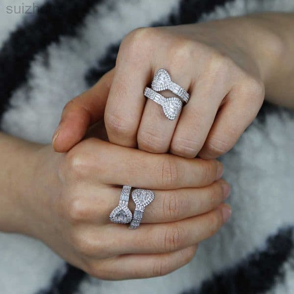 Heart Adjust Shape Size Ring with Full 5A Cz Paved Silver Gold Rose Plated Open Band Rings for Women Men Hip Hop Rings Jewelry Wholesale