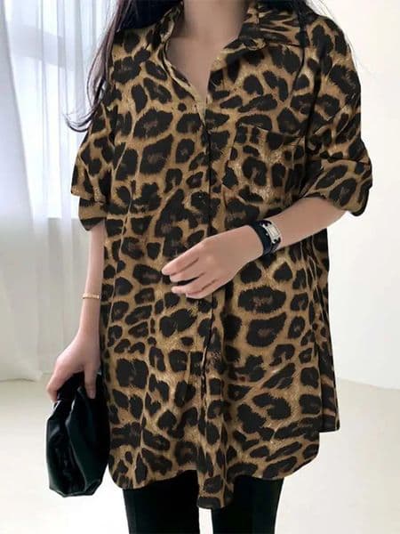 ZANZEA Women Bohemian Leopard Print Shirt Vintage Casual Tunic Top Autumn Lapel Neck Long Sleeve Blouse Button Loose Blusas 260325
