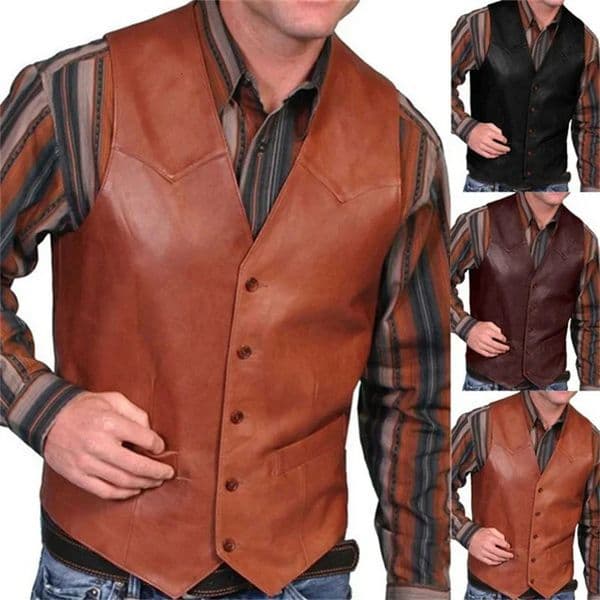 Leather Vest for Men Motorcycle Colete Luxo 5XL Steampunk Waistcoat Western Cowboy Party Dress MensVintage Gilet Costume Homme 260407BJ
