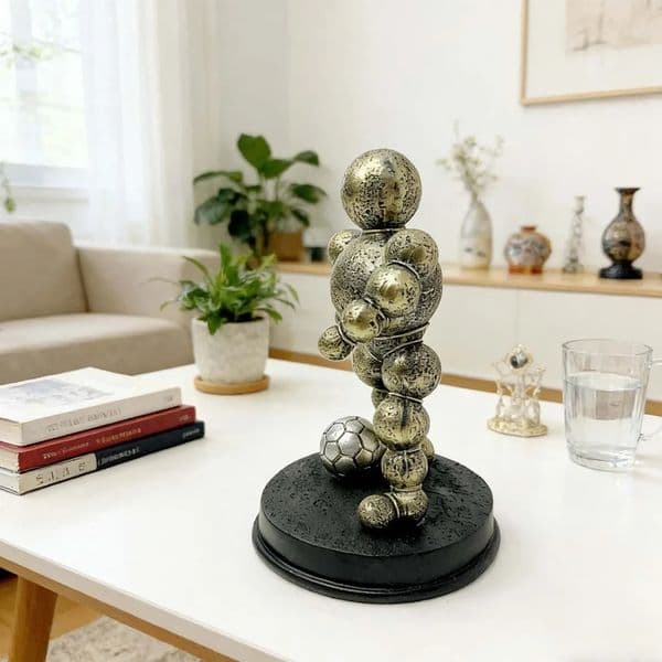 1pc Vintage Resin Soccer Player Statue - Abstract Ball Figure Sculpture for Home Decor Office Desk Ornament Sports Fan Gift 260407