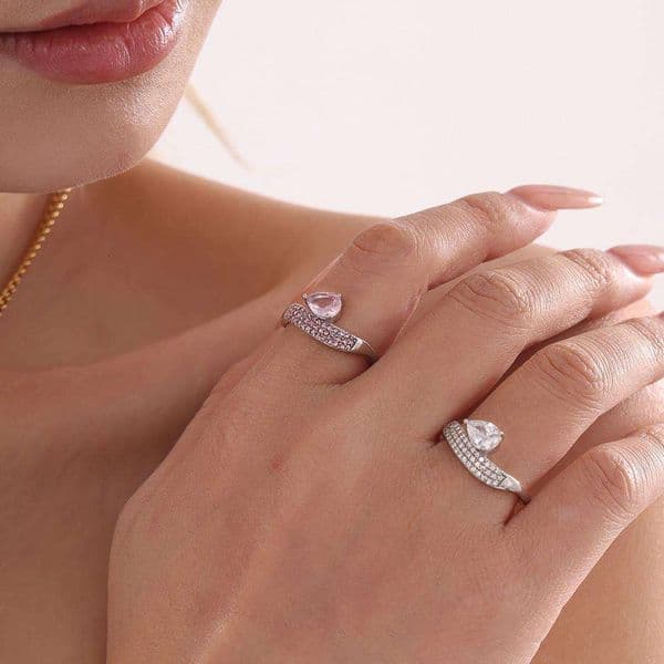 New Water Drop-shaped Zircon Ring Features An Adjustable Opening Is Inlaid With Colorful Zircon, Offering A Unique And Light Luxury Style Ring