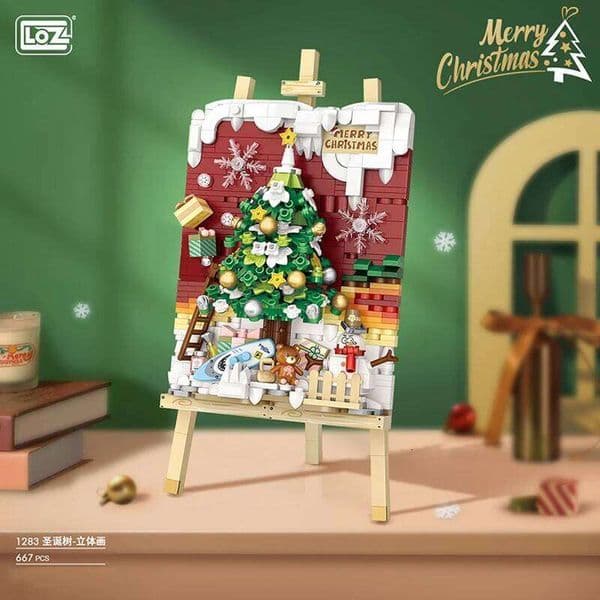 LOZ Creative Water Surfing Painting Spring Day Train Building Block sChristmas Tree Paintboard Toys Puzzle Brick Girl Kids Gifts 26W0408
