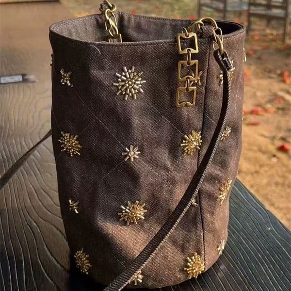 Handmade Beaded Embroidered Crossbody Bag Chain Strap Buet ape Casual Sle Pure Color Korean Faion Summer 260402
