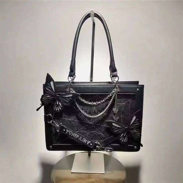 New Original Niche Design Ulzzang Ita JK Uniform Handheld Tote Girl Lolita Gothic Spider Web Dark Series Bag