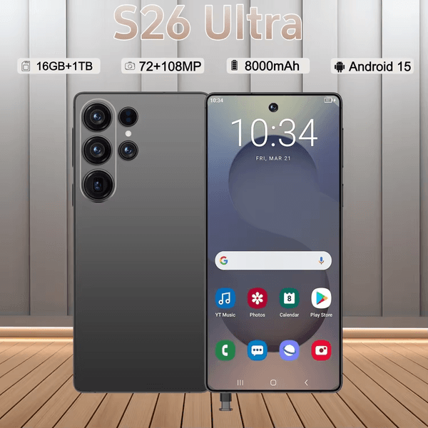2026 New Original S26 Ultra 5G Smartphone, 16GB+1TB, Dual SIM, 100W Fast Charging, HD Face Unlock, Android 15, 108MP Camera, Octa-Core