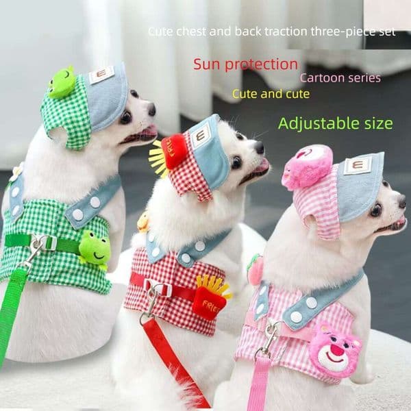 Famous brand Pet Harness Leash Set Four Seasons Small Dog Clothes Outdoor Sun Hat Cat Supplies pupakaIK