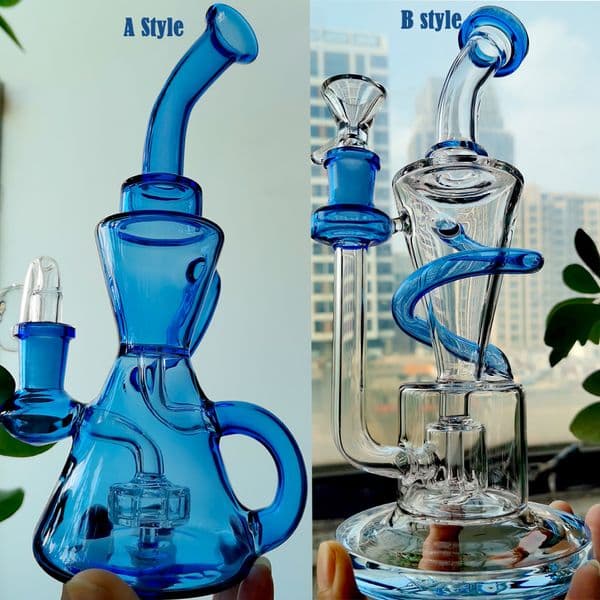Blue Hookahs Glass Water Pipes Recycler Bongs Bubble Smoking Pipe heady Water bongs With 14mm Banger 9.8''