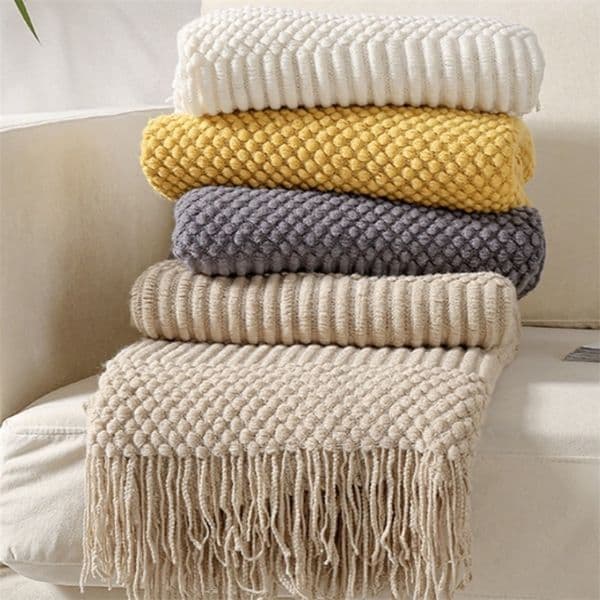 Oversized Gift Throw Knit Blanket with Tassels Textured Boho Summer Cozy Farmhouse Sofa Khaki Throw BlanketManta Para Sof 260407CJ