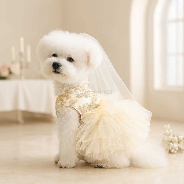 Cute High-end Formal Dress Pet Clothes Puff Chiffon Skirt Wedding Dress for Dogs Skirt Princess Dog York Clothes Pet Cat Dress H260410