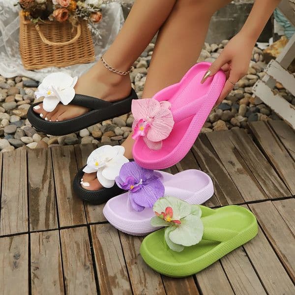 Summer Women Flip-Flops Phalaenopsis Flower Sweet Cute Party Outdoor Vacation Indoor Home Slippers Multi-Color Women Shoes260407