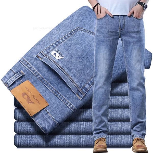 Spring Mens Light Blue Slim Jeans Stylish Casual Stretch Fabric Denim Pants Classic Trousers Smoke Gray 260330BANJIA
