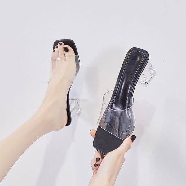 Ddmysports Single Strap New Summer Transparent Sandals For Women With Medium Chunky Heel Crystal Fairy Style High Heels Outdoor Shoes