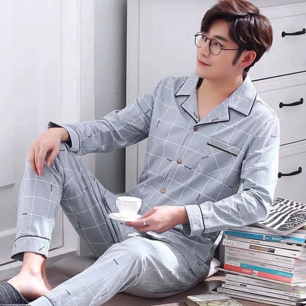 Plaid Print Mens Home Set LongSleeve Lapel Top With Pockets And Long Pant Breathable Soft Fit Autumn Sleepwear Loungewear Pjs 260408BANJIA