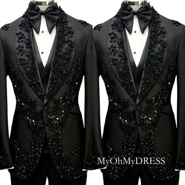 Luxury Wedding Tuxedos Appliques Beaded 2 Pcs Jacket Pants Men Suits Fashion Shawl Lapel Evening Groom Party Blazer Customized Dp08