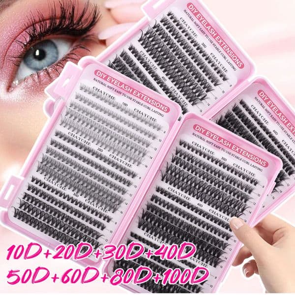 DIY Lash Clusters Fluffy Wispy Individual Eyelashes Soft Lightweight Handmade Reusable Lashes Natural Look DIY Eyelash Extension Kit with Lash Bond and Seal