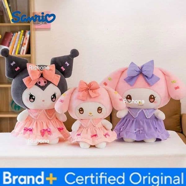 Sanrio Cute My Melody Plush Doll Cartoon Kuromi Princess Dress Soft Stuffed Toy Kids Sleeping Pillow Bedroom Anime Decoration Girl Gift H260408