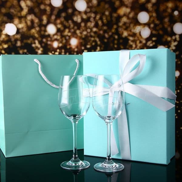 Stunning Set of Two Tall Cut-Glass Wine Goblets for Sparkling Beverages