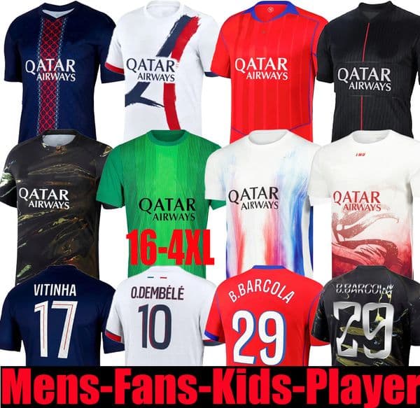 25 26 O.DEMBELE PSGES soccer jerseys 5th D.DOUE JOAO NEVES BARCOLA N.MENDES HAKIMI 2025 2026 VITINHA Kvaratskhelia CHEVALIER football shirt Player version kids set