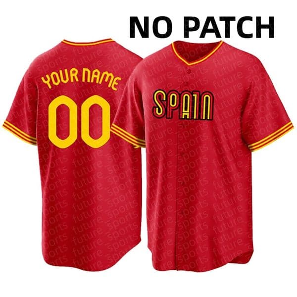 Customized NO PATCH men's red retro baseball shirt, outdoor breathable sports game training short-sleeved V-neck shirt