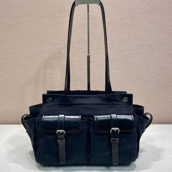 New Route Canvas And Leather Tote Bag Luxury Designer Genuine Leather Silver Hardware Shoulder Bag Zipper Pocket Handbag Women Casual Shopping Clutch Bag 10A