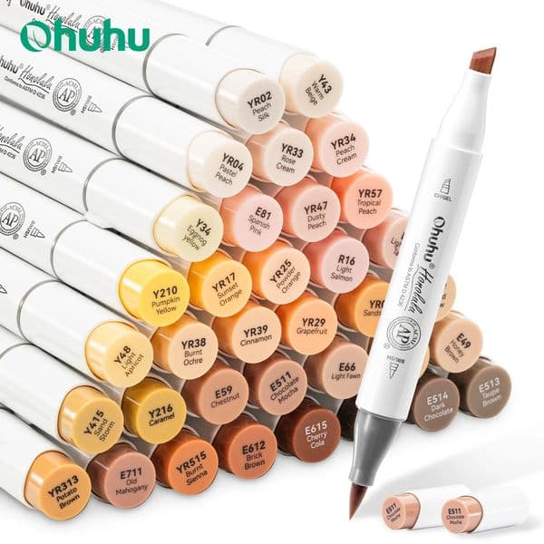 Ohuhu Honolulu 36 Skin Colors Marker Pen Set Alcohol Art Markers Refillable Dual Tips Sketching Drawing School Art Supplies 260407
