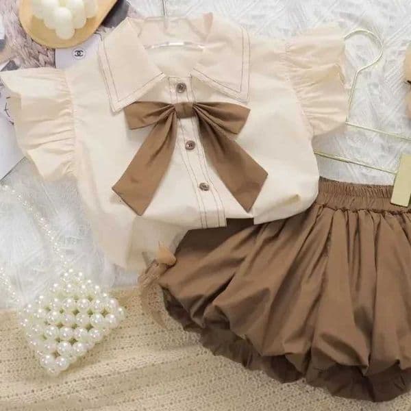 Baby Girls Summer Set 2024 New Bow Topsshorts Childrens Two Piece Set Kids Clothing C260408