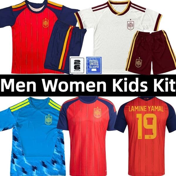2026 World Cup Spain Jersey Espana Soccer Jerseys Lamine Yamal Olmo Pedri Oyarzabal Ferran Gavi Rodrigo Morata Cucurella Raya home away football shirts Men Kids Kit