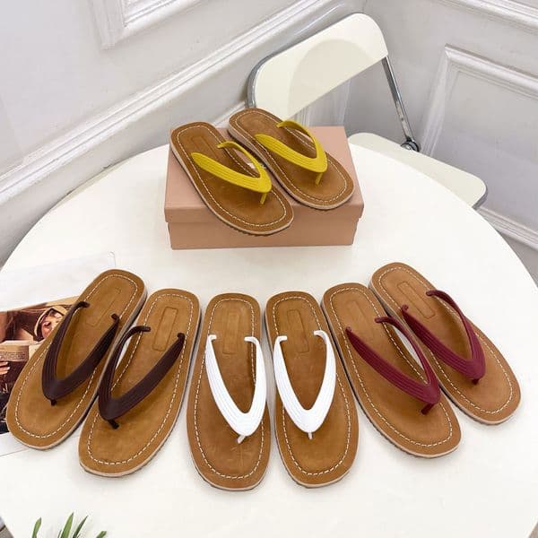 Top quality Minimalism Summer flip-flops flat slides real leather slippers sandals beach shoes luxury Designer slides for womens outdoor Holiday Vacation shoes
