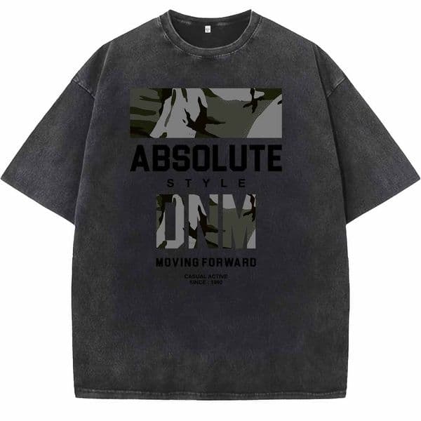 Vintage Washed Oversized DNM Graphic T-Shirt, Men's Retro Streetwear Absolute Style Casual Tee