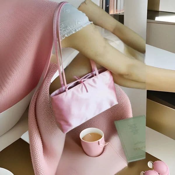 Womens Style Minimalist Satin Large Capacity Versatile Commuting Shoulder Handbag Soft Nylon Square Shape 260408