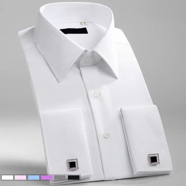 Mens Classic French Cuffs Social Dress Shirt Formal Business Standard-fit Long Sleeve Wedding Party Office Work White Shirts 260407
