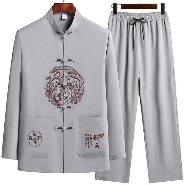 Male printing Chinese style long sleeves shirts trouser 100 Cotton Silk fabric Sportswear Mens Casual Sets Shirts Pants 260408