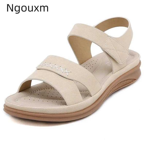Ngouxm Summer Fashion Women Simple Flat Heel Sandals Solid Color Adjustable Strap Sewing Thread Casual Lightweight 42 C260408