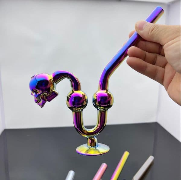 Glass Pipes Smoking Hand-blown Beautifully Handcrafted Smoking Pipe Classic electroplated spray painted skull glass tobacco pot