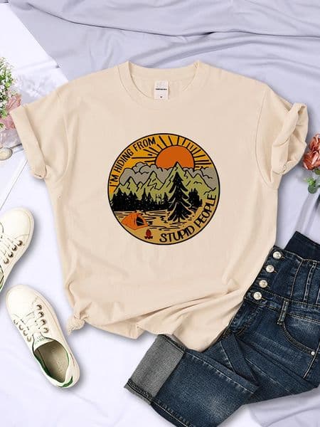 IM Hiding From Stupid People Camping Scenery Women Tops Trend Hip Hop Street TShirt Casual Soft Breathable Womans Short Sleeve 260408