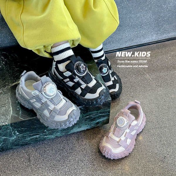 Childrens Mesh Shoes 2025 Autumn New Model Girls Breathable Versatile Casual Shoes Trendy Rotating Buckle Boys Dad Shoes Q260408