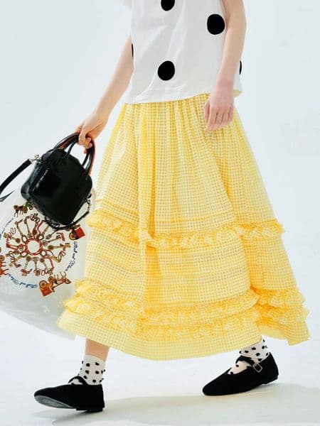 Skirts Sunshine Yellow Tiered Ruffle Skirt Stretchy Waist Summer Beach To Street Mid-Length Dress 255068