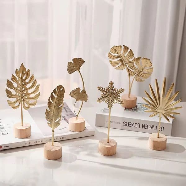 1pcs Golden Ginkgo Leaf Feather Metal Model Figurines Manual Desktop Crafts Ornaments Po Props Statues Sculptures Home Decor 260407BJ