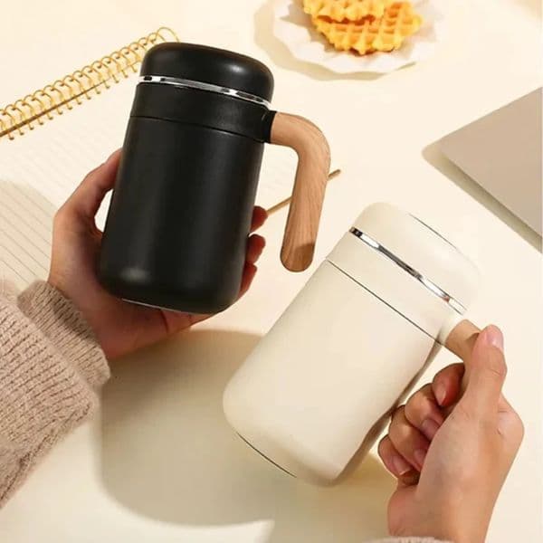 480ml Stainless Steel 316 Thermal Cup With Filter High Quality Office Home Coffee Tea Thermos Mug Wooden Handle 260408