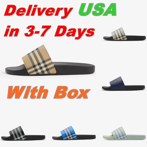 2026 USA With Box Vintage Printing Tartan Slipper Sandal Casual Rubber Slide Designer Sliders Summer Outdoors Womens Mens Slides Size 35-46 Q260425