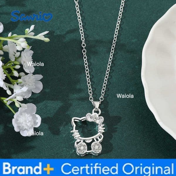 Sanrio Silver Plated Hello Kitty Necklace Female Jewelry With Rheinstone Chain Necklace Valentines Day Gift H260408