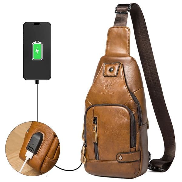HUMERPAUL Mens Usb Chest Bag 100 Genuine Leather Crossbody Shoulder Bags Multifunction Travel Outdoor Messenger Pack Fashion 260407