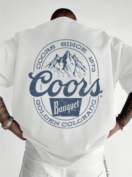 Round neck Tshirt Dark blue Coors mountains with text prints Leisure travel 260408